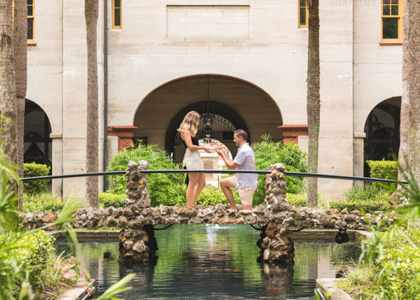 Bridge over the water in a courtyard